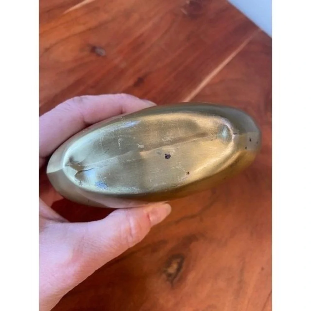Brass Oval Metal Bud Vase Mid Century Modern Round Pebble Vase Minimalist 4in